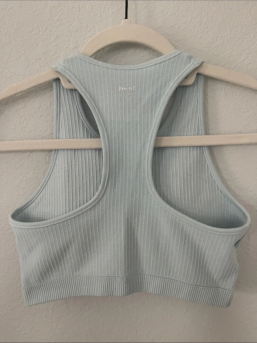 Pro-Fit Ribbed Seamless Light Blue Racerback Sports Bra - Everyday Support - Picture 4 of 5